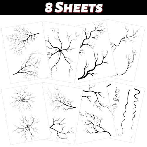 winthrop 8 Sheets Halloween Vein Temporary Tattoos, Large Size Crack Scar Fake Tattoos, Realistic Branch & Vein Style Waterproof Tattoos for Halloween Costume Makeup, Cosplay&Party Supplies
