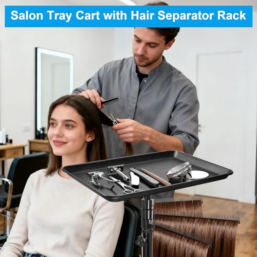 Salon Rolling Tray, Styling Tray Cart with 3pcs Hair Rack, Tattoo Tray Trolley Height Adjustable, Service Storage Tray Trolley for Beauty Salon Clinic Spa