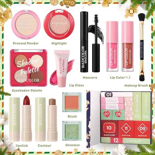 Advent Calendar 2025, 12 Days Christmas Countdown Calendar - Individually Boxed Makeup Gift Set, Xmas Beauty & Cosmetics Surprise Full Makeup Kit for Women Teen Girls