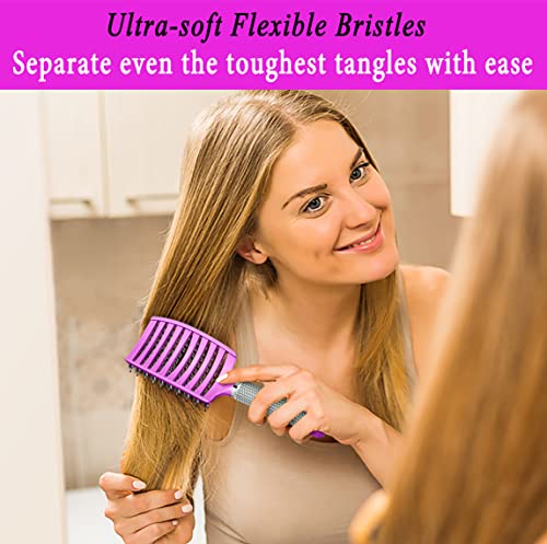 KTKUDY Purple Detangling Hair Brush for Women & Kids, Wet & Dry, All Hair Types