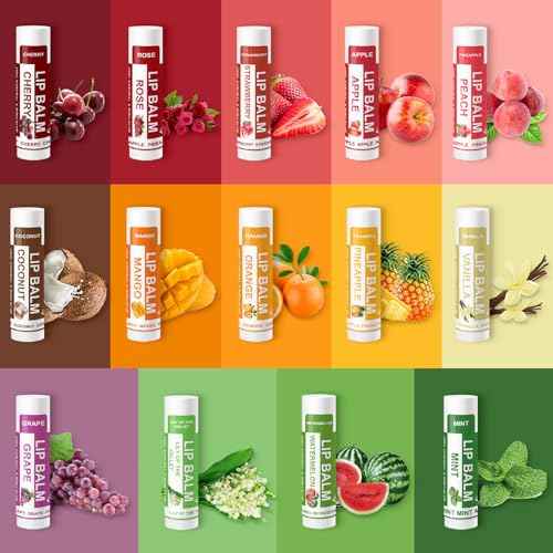 Yopela 42 Pack Natural Lip Balm Bulk with Vitamin E and Coconut Oil - Moisturizing, Soothing, and Repairing Dry and Chapped Lips Valentine's Gift - 14 Flavors - Non-GMO