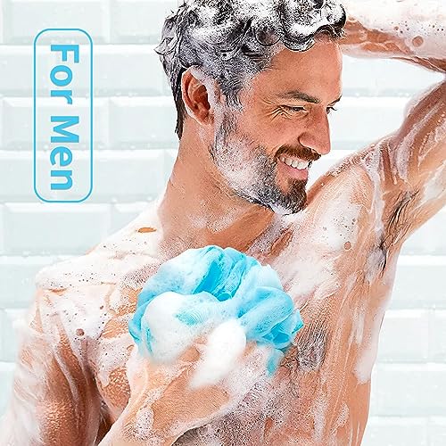 BCKENEY Bath Loofah Sponge 4-Pack Soft Mesh Exfoliating Shower Puffs
