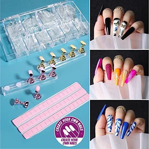 Teenitor Acrylic Press On Nail Art Starter Kit with 600 Clear Coffin Tips