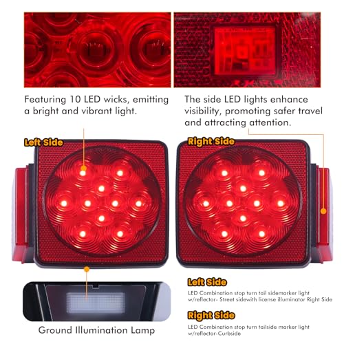 MAXXHAUL 70205 Trailer Light Kit - 12V All LED, Left and Right Waterproof Submersible for Trailers, Boat Trailer Truck Marine Camper RV Snowmobile, Red