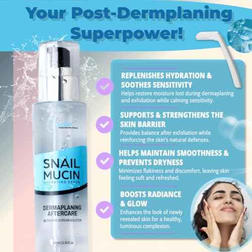 Snail Mucin Hydrating Serum for Post-Dermaplaning ? Korean Beauty Skincare to Soothe, Hydrate & Renew Skin After Face Razors & Dermaplaning Tools ? Ideal For Dermplane and Daily Routine