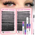 Lash Clusters Kit, 392pcs 150D Natural Fluffy D Curl Lashes Clusters 10-18mm Individual DIY Manga Wispy Cluster Eyelash Extensions Kit Fairy Flora Eyelashes with Bond Seal Tweezers Brush Remover