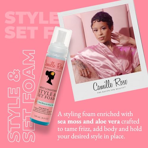 Camille Rose Style & Set Foam, Mint Condition ? Sea Moss & Aloe Vera Hair Styling Mousse, Curl Defining, Volumizing + Frizz Control, 8 Oz