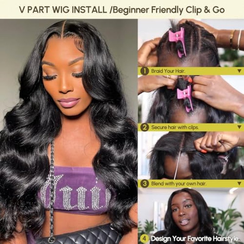 V Part Body Wave Human Hair Wig 22" - 200 Density Glueless