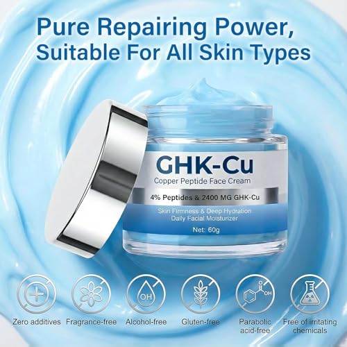 GHK-Cu Peptide Face Cream with Copper Peptides - Anti-Aging Firming Moisturizer for Wrinkle Reduction, Collagen Boosting & Skin Revitalization, Hydrates with Hyaluronic Acid
