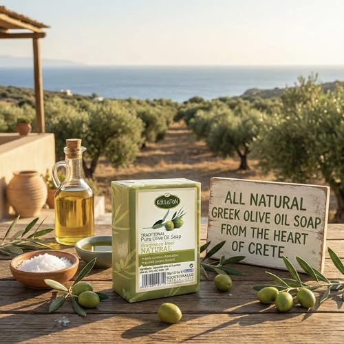 Kalliston, Natural Soap, Extra Virgin Olive Oil Soap Bars, Fragrance Free, All Natural for Smooth Skin, Hypoallergenic, Cruelty Free, Handcrafted in Crete, Greece, Pack of 4