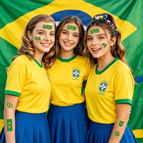ZH BOCO ARTS Brazil Flag Temporary Tattoos Waterproof 56pcs for World Cup & Sports Fans