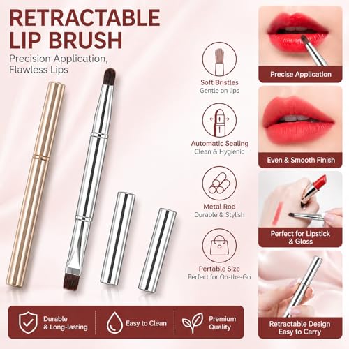 2-Pack Retractable Lip Brush Dual-Ended Silver & Gold