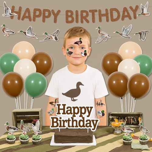 Generic 96 PCS Mallard Duck Birthday Party Decorations Party Favors Supplies Decor Cute Hunting Duck Temporary Tattoo Stickers Gifts for Kids Classroom Prizes Rewards, White, Grey