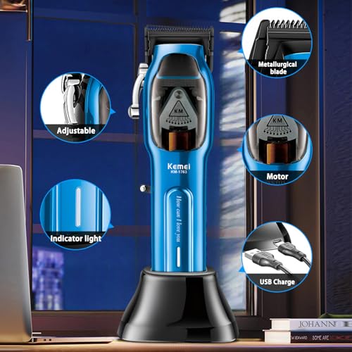 KEMEI KM-1763 Professional Hair Clippers for Men - Cordless & USB Rechargeable