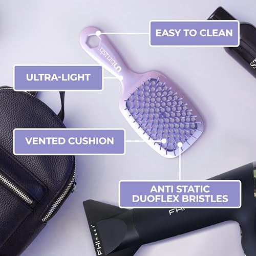 FHI Heat UNbrush Detangling Brush for Pain-Free Brushing on All Wet or Dry Hair Types — Durable DuoFlex Anti-Static Bristles, Lightweight Handle, Vented Hair Brush, Lilac Light Purple