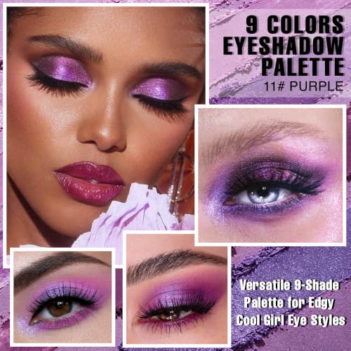 9 Color Purple Glitter Eyeshadow Palette - Matte Shimmer Smokey