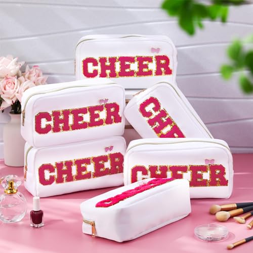 Kacctyen 6 Pcs Cheer Chenille Letter Makeup Bags with 6 Pcs Pins Appreciation Gift Preppy Patch Makeup Bag Nylon Teach Pouch for Work School Retirement Birthday
