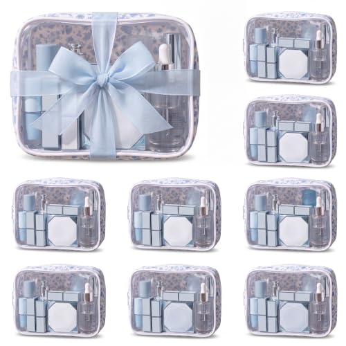 9 Pcs Blue Floral Makeup Bag Set - Waterproof Travel Cosmetic Organizer
