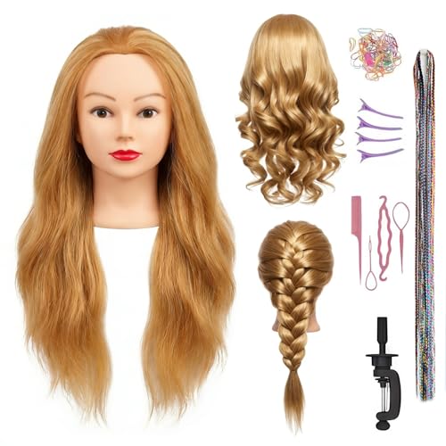 26 Inch 80% Human Hair Mannequin Head with Stand & Braiding Kit