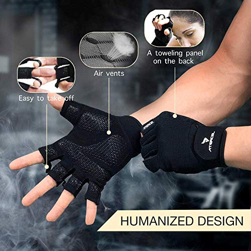 ATERCEL Workout Gloves for Men and Women, Exercise Gloves for Weight Lifting, Cycling, Gym, Training, Breathable and Snug fit (Black, XS)