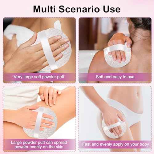 Powder Puff, 6'' Body Powder Puff and Container,Fluffy Soft Extra Large Powder Puff for Body Powder,White