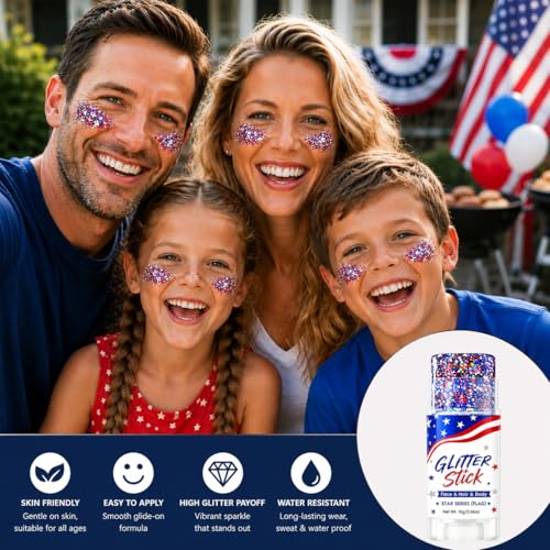 Red White Blue Glitter Stick | Patriotic Face & Body Sparkle