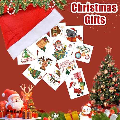 350+ PCS Christmas Temporary Tattoos for Kids, Xmas Santa Claus Snowman Penguin Elk Tattoos Stickers, Christmas Stocking Stuffers Fake Tattoos for Girls Boys, Party Supplies Favors Decors, 36 Sheets