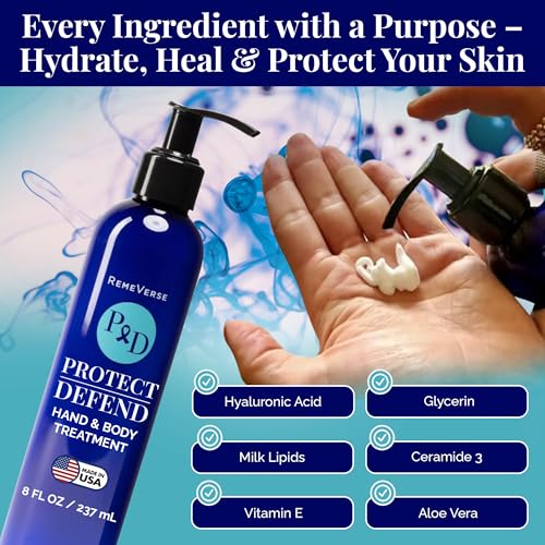 RemeVerse Protect & Defend Hand and Body Treatment Lotion - Moisturizer for Chemotherapy and Sensitive Skin - Hydrating and Nourishing Body Skin Care - Gentle & Fragrance-Free - Made in USA - 8 oz