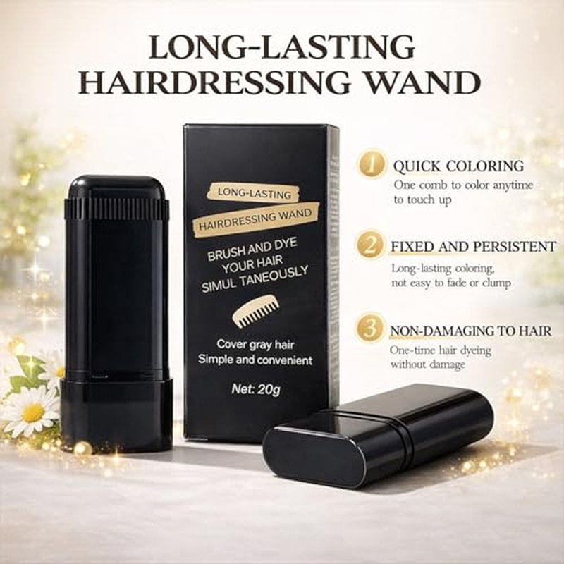 2-in-1 Hair Color Stick & Comb - Waterproof Root Touch-Up (Black)