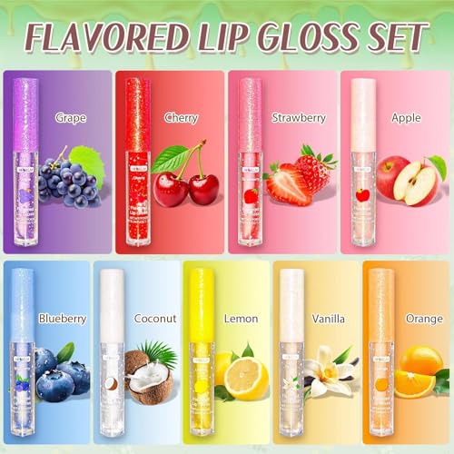 9-Pack Flavored Lip Gloss Set with Vitamin E & Natural Oils