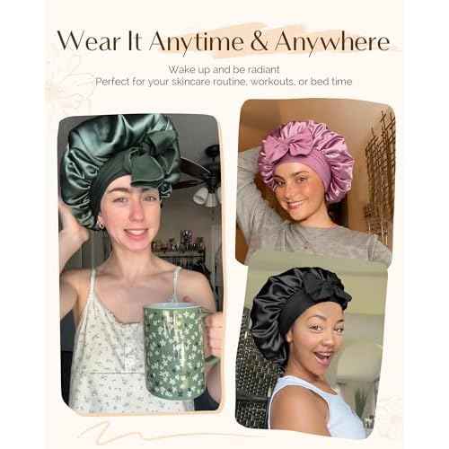 YANIBEST Silk Hair Bonnet for Sleeping, Double Layer Hair Bonnet with Elastic Tie Band for Curly Natural Hair Reduce frizz