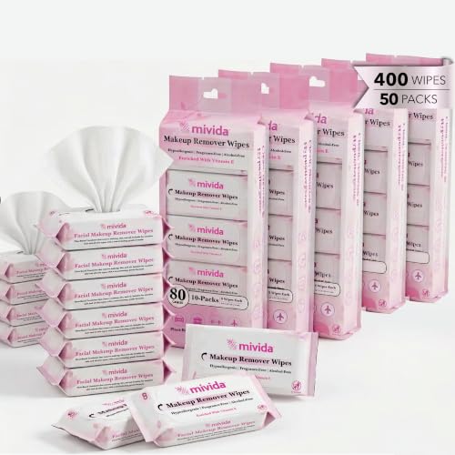 Mivida Mini Makeup Remover Wipes - 50 Pocket Packs, Dermatologist Tested, Fragrance & Alcohol Free, Travel & On-the-Go Cleansing