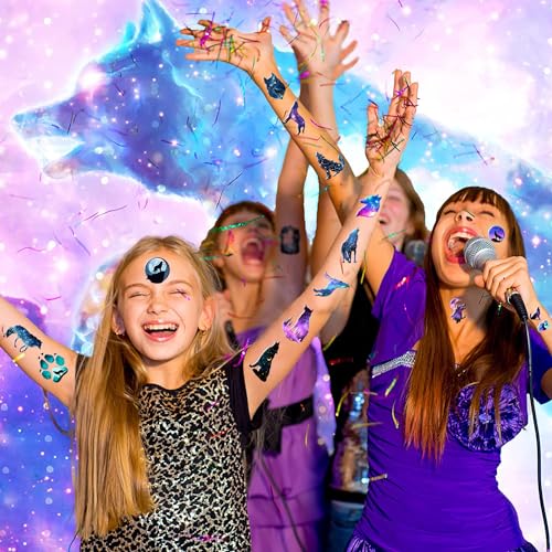 Galaxy Wolf Temporary Tattoo Stickers - 20 Sheets (120 Designs)