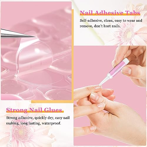 500 Pcs Coffin Nail Tips, AITRAI Long Nail Tips for Acrylic Nails Professional Clear Coffin Nail Tips Full Cover Ballerina False Nails Tips with Glue, Adhesive Tabs Acrylic Nail Clipper Files,10 Size