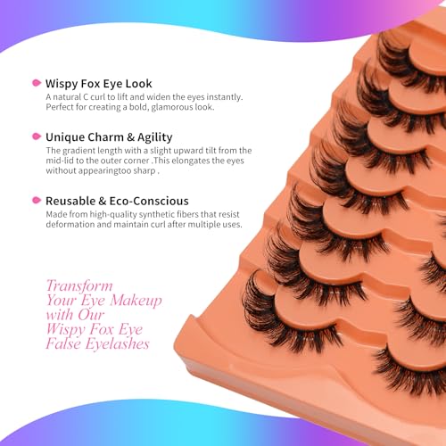 Faux Mink Lashes Fluffy Natural Look False Eyelashes Cat Eye Lashes Wispy Volume Lashes that Look Like Extensions 7 Pairs Black (Black)