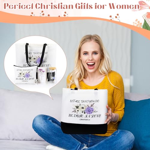 Aliceset 30 Pcs Christian Gifts for Women Inspirational Religious Gift Set Christmas Thanksgiving Present Bulk Included Bible Cola Cup Canvas Bag Cosmetic Bag Keychain Greeting Card for Women Mom