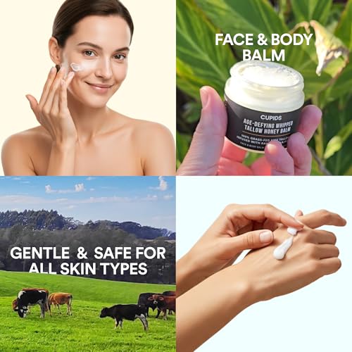 Cupids Tallow and Honey Balm, Grass Fed Beef Tallow for Skin, Face Moisturizer with Raw Manuka Honey, Olive Oil, Beeswax & Vitamin E