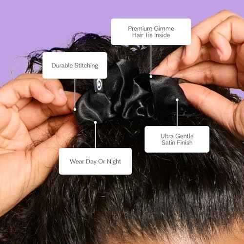 Gimme Beauty Large Satin Hair Scrunchies - Soft, No-Breakage Bands - Perfect for Thick Hair & Bedtime Wear - Firm Hold & Gentle, Crease-Free Accessories for Women - Black, 4 Pack
