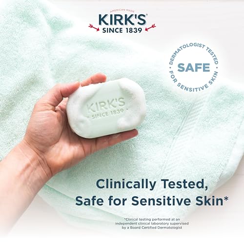 Kirk's Castile Bar Soap Clean Soap for Men, Women & Children | Premium Coconut Oil | Sensitive Skin Formula, Vegan | Soothing Aloe Vera | 4 oz. Bars - 3 Pack