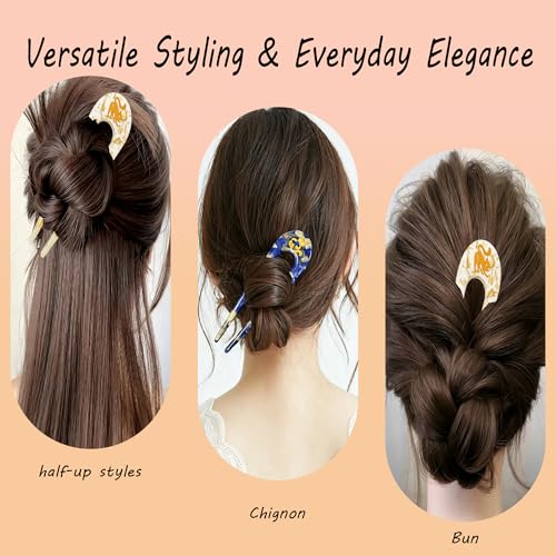 2PCS Prestige French Hair Pins with Cat Pattern - Tortoise Shell U-Shaped Hair Forks