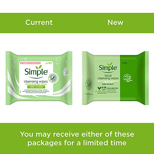 Simple Kind to Skin Cleansing Facial Wipes, 25 Count (Pack of 6)