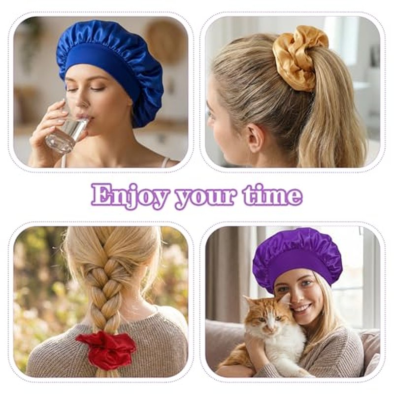 12Pcs Satin Sleep Bonnets for Curly Hair & Braids