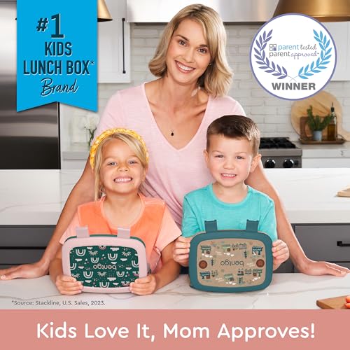 Bentgo Kids Prints Leak-Proof, 5-Compartment Bento-Style Kids Lunch Box - Ideal Portion Sizes for Ages 3-7, Durable, Drop-Proof, Dishwasher Safe, & Made with BPA-Free Materials (Green Rainbow)