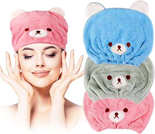Kids Hair Drying Towel Cap Set - 3 Piece Soft Absorbent Wraps