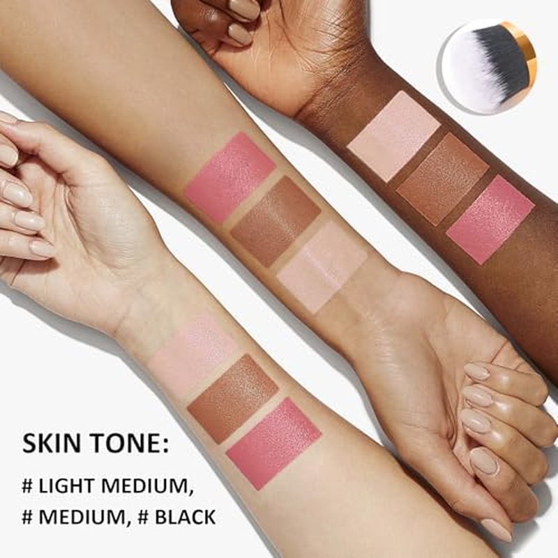 3PCS Cream Contour Stick Set with Brush - Waterproof Highlighter & Blush