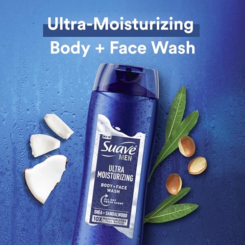 Suave Men Ultra Moisturizing Body & Face Wash, Shea & Sandlwood Scent, No Parabens, No Phtahaltes, 18 Oz Pack of 6