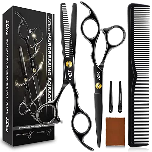 Hair Cutting Scissors Kits, Professional Hairdressing Scissors Set, Stainless Steel Thinning Scissors for Barber/Salon/Home/Men/Women/Kids/Adults Shear Sets Shears (Black)