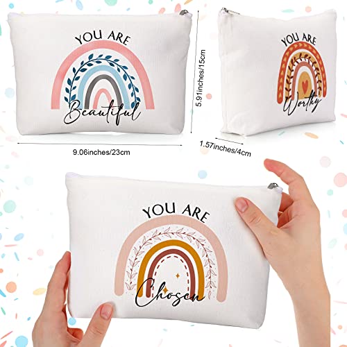 Coume 20 Pcs Employee Appreciation Gift Inspirational Canvas Makeup Bag Cosmetic Bag Zipper Travel Toiletry Pouch Bulk Gifts for Women Coworker Friend(Rainbow)