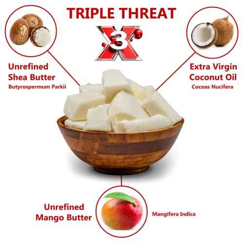 Triple Threat Body Butter 3 lbs. Bulk - Blend of Shea, Mango & Coconut Oil - 100% Pure Natural Raw Unrefined Moisturizer For Dry Skin, Face And Hair. Great For Lip Balm and Soap Making