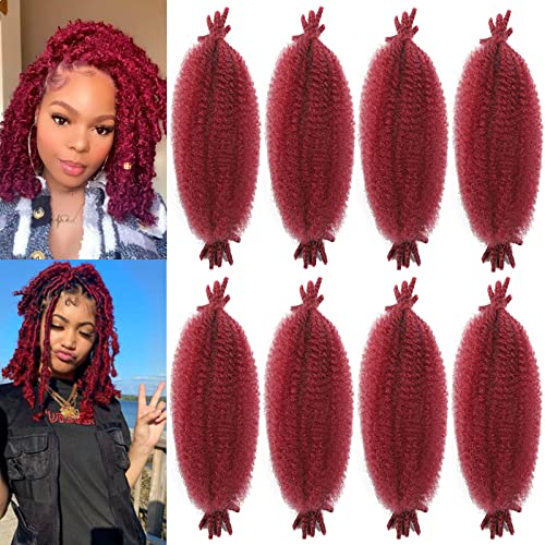 8 Packs Springy Afro Twist Hair 8 inch BUG, Pre Separated Kinky Marley Twist Braiding Hair Soft Synthetic Locs Crochet Hair Pre Fluffed Spring Twist Marley Hair Extensions for Black Women